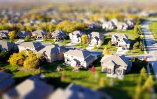 High angle shot of suburban neighborhood