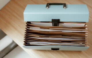 Briefcase for documents placed on table